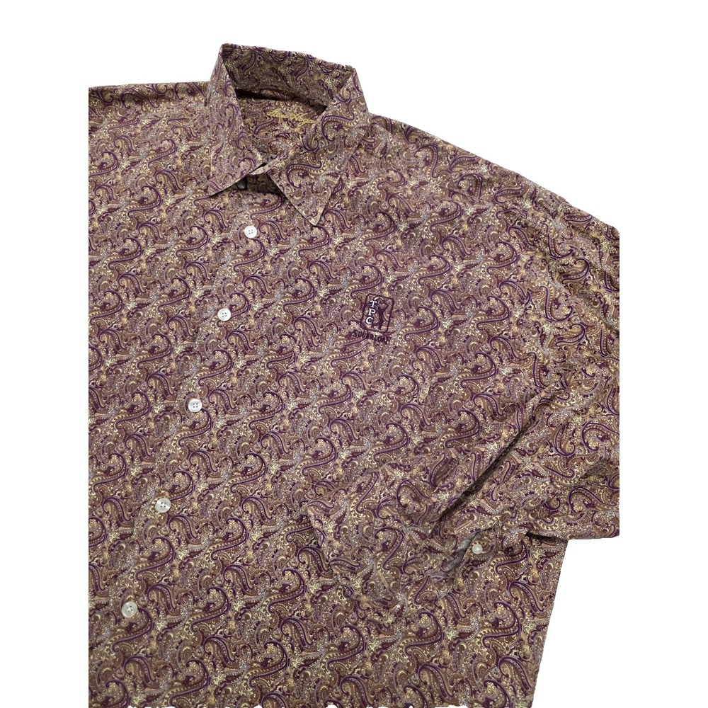 Vtg Ben Hogan TPC Sugarloaf Button Down Paisley Red Men's Dress Shirt Golf - XL